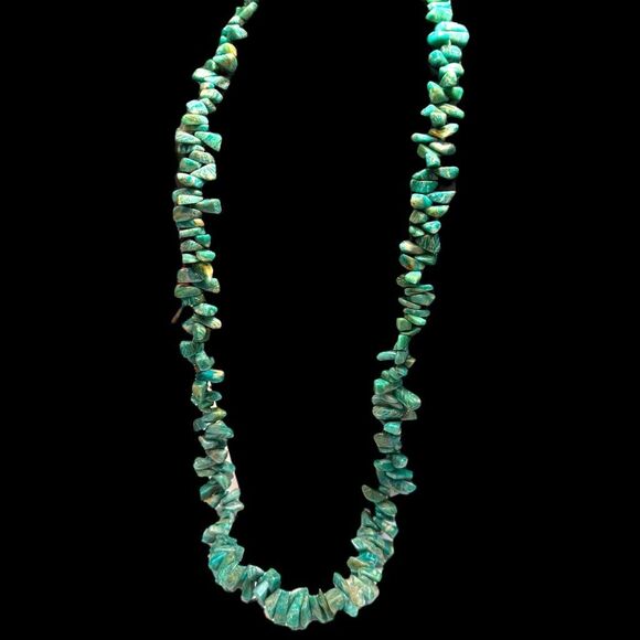 AMAZONITE Vintage Gemstone Long Green Blue Genuine Stone Necklace Similar to Tur - Picture 1 of 8